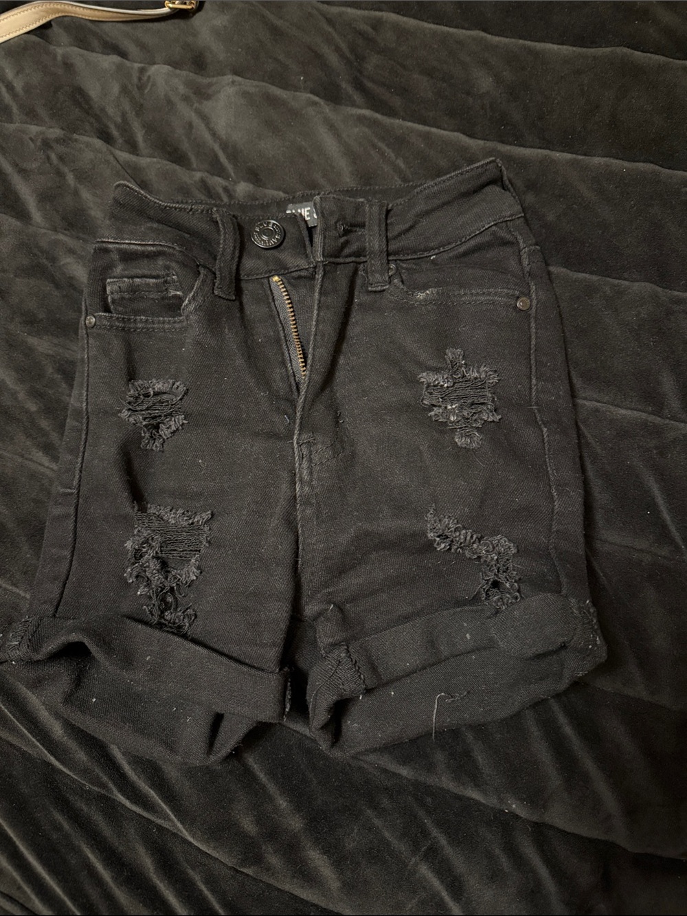 Women's Black Distressed Rolled-Hem Jean Shorts